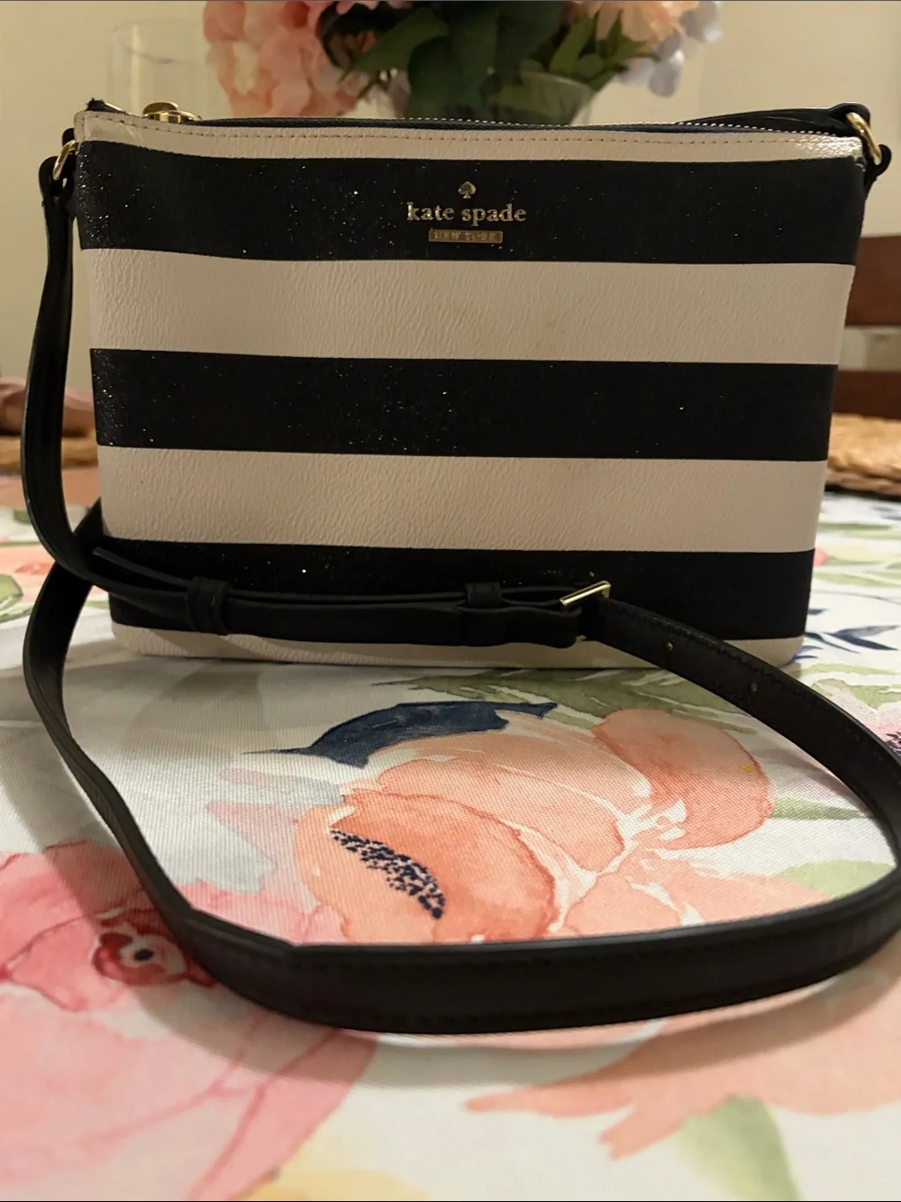 kate spade Black and White Striped Crossbody Bag